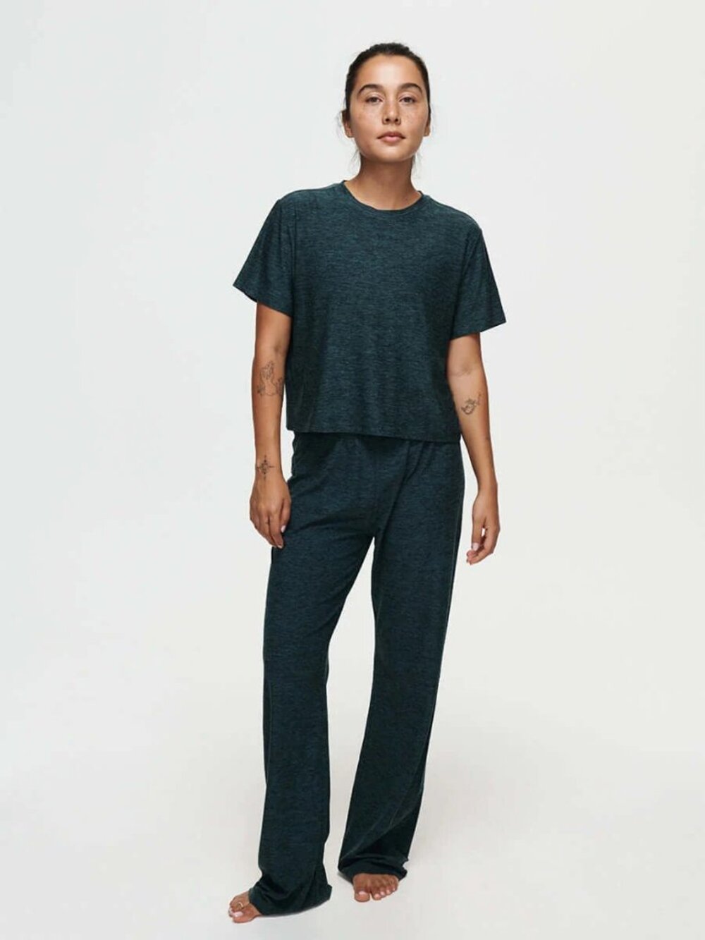 Outdoor Voices CloudKnit Balsam Green Wide Leg Pants, Size S